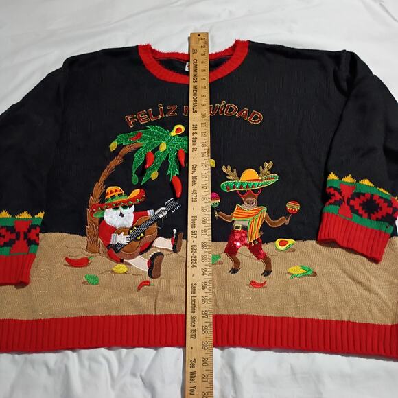 Ugly Christmas Sweater 3x(24W/26W) Feliz Navidad Chili Peppers Santa Avacados - Picture 10 of 12